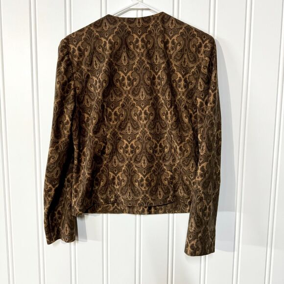 VTG AUDRIS Blazer Women Size 8 Brown 1980s Button Down Geometric Padded Shoulder - Picture 3 of 3